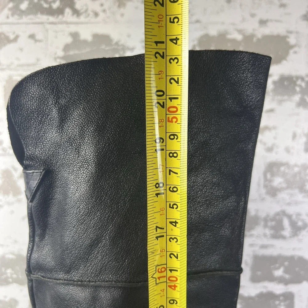 El Vaquero Black Majove Over The Knee Moccasin Boots Sz38 US 7.5-8 Leather Moto